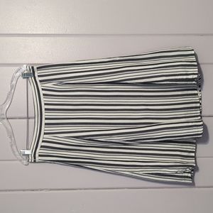 Blue and white stripe midi flare skirt